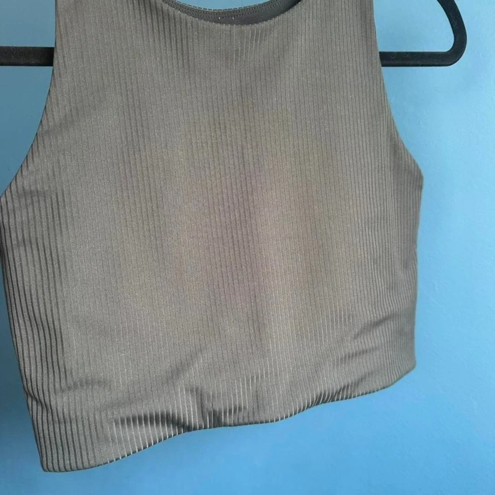 Girlfriend Collective Black Ribbed Dylan Bra Women's Size Medium High Neck Gym